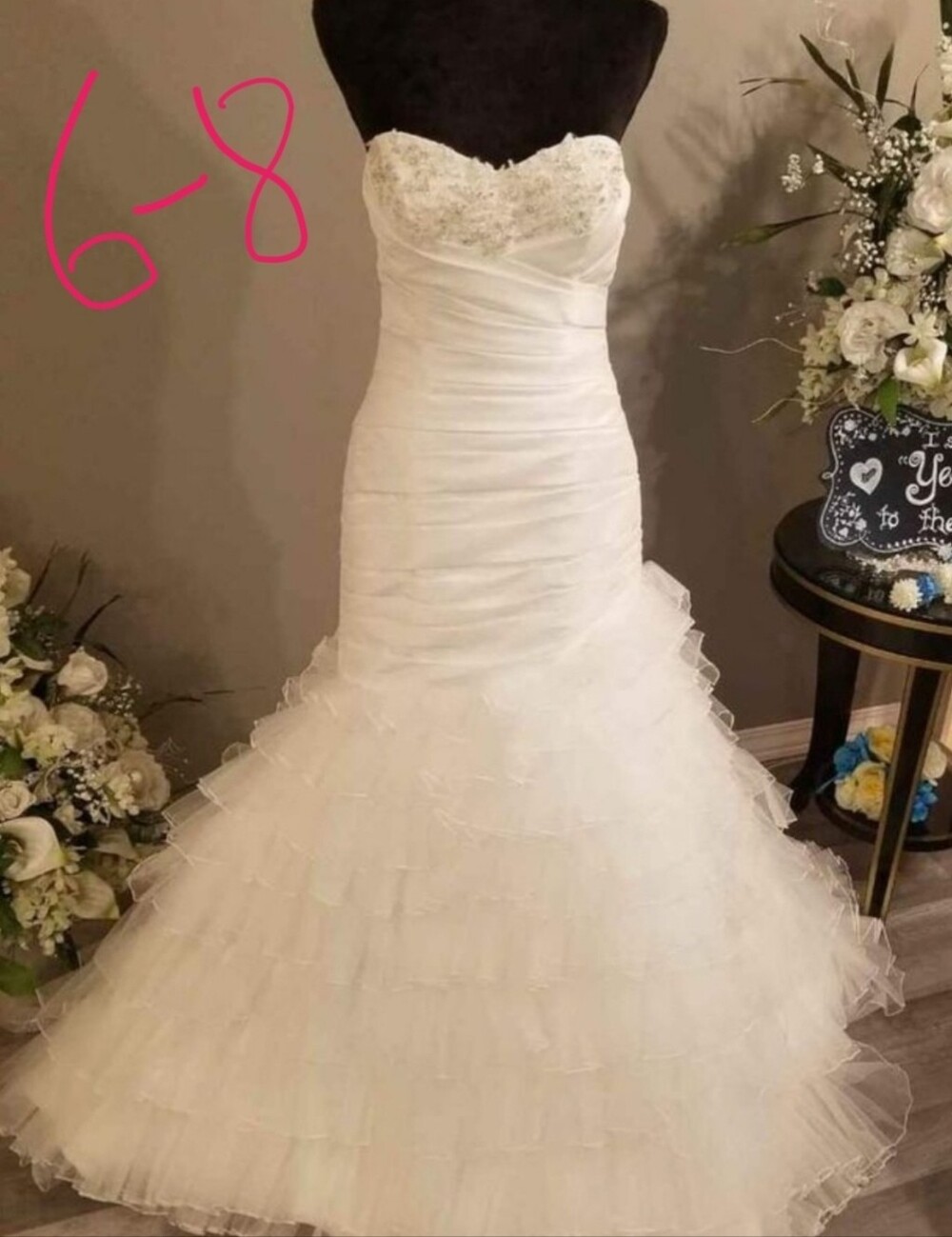 Strapless White Ruffled Mermaid Wedding Dress